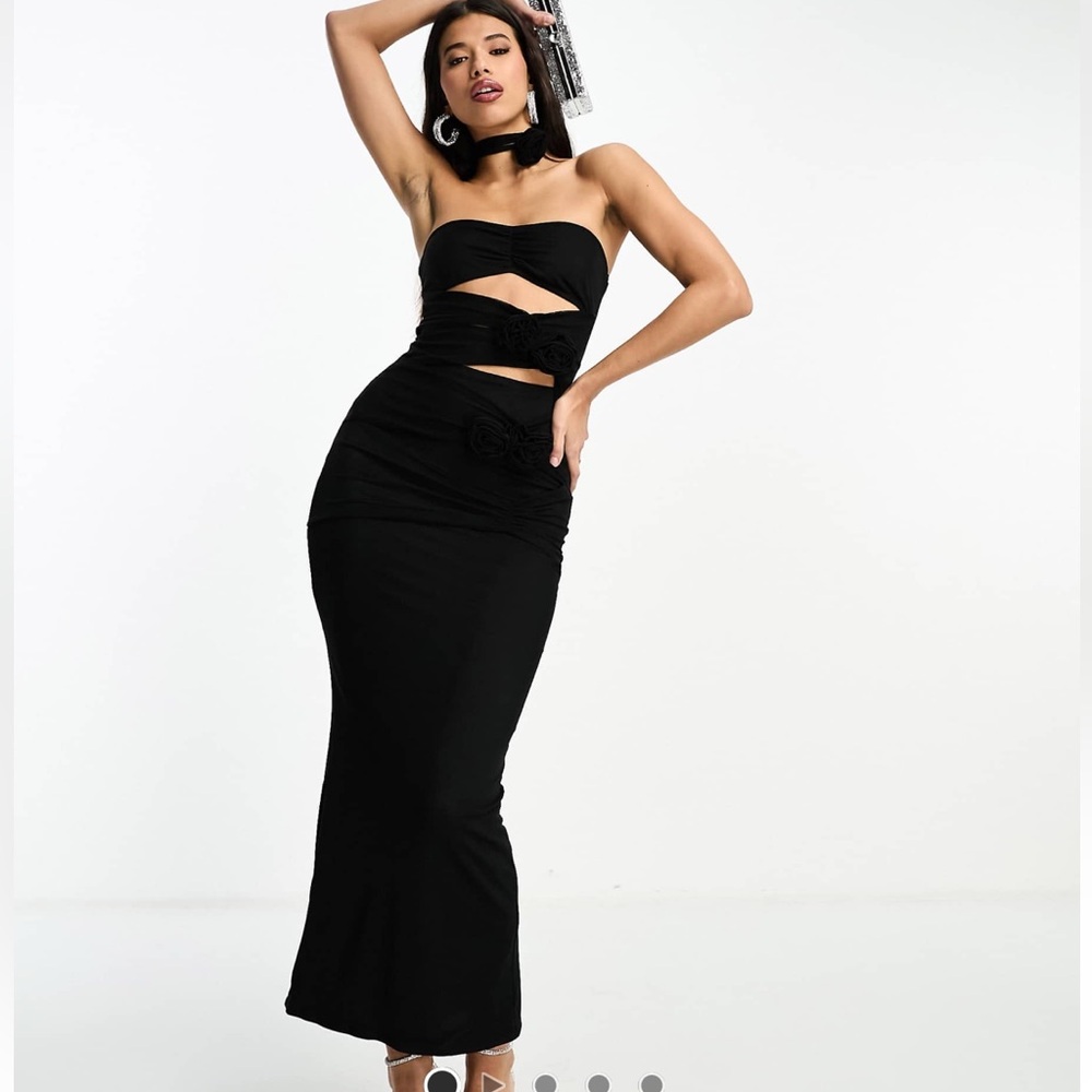 Simmi London Black cutout floral appliqué midi dress